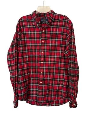 Ralph Lauren Mens XL Red Plaid Flannel Custom Fit Pony
